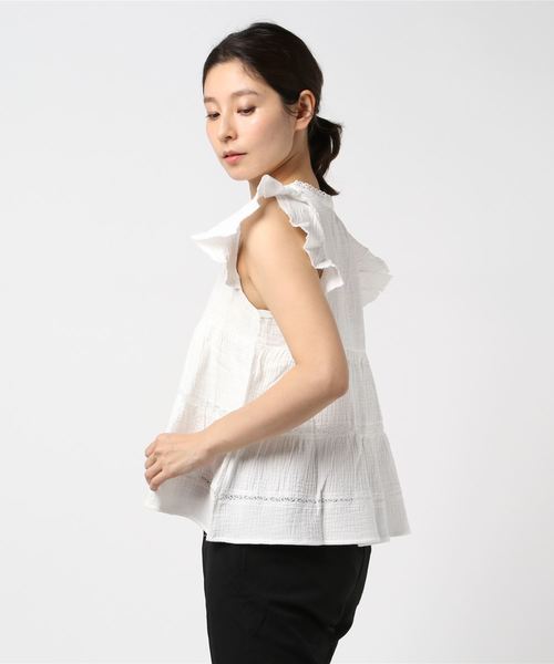 flower（フラワー）の「リップルフリルトップ（Tシャツ/カットソー・レディース・ホワイト/ブラック/ドット・FREE）」の4枚目の写真