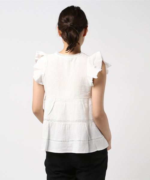 flower（フラワー）の「リップルフリルトップ（Tシャツ/カットソー・レディース・ホワイト/ブラック/ドット・FREE）」の5枚目の写真