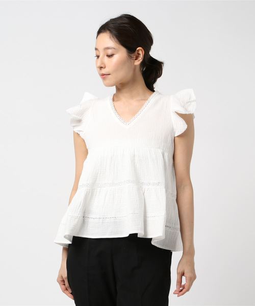 flower（フラワー）の「リップルフリルトップ（Tシャツ/カットソー・レディース・ホワイト/ブラック/ドット・FREE）」の6枚目の写真