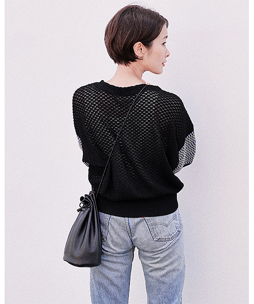 DEVICE（デバイス）の「【WEARISTA じーたー×DEVICE コラボ】Rename 3WAY カウレザー 巾着 ショルダーバッグ（ショルダーバッグ・レディース・ブラック/ダークブラウン/ホワイト・FREE）」の7枚目の写真