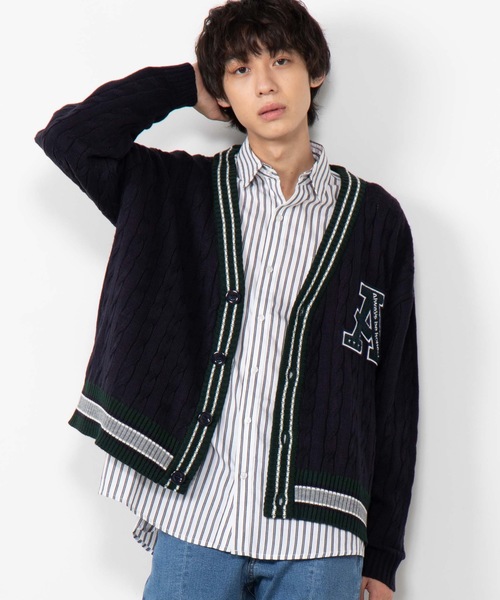 WEGO（ウィゴー）の「WEGO/サガラワッペンラインカーディガン（カーディガン/ボレロ・メンズ・ホワイト/ネイビー・LARGE/MEDIUM）」の2枚目の写真