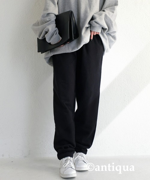 antiqua(アンティカ)の「裏毛ハイウエストパンツ(パンツ)」|ブラック