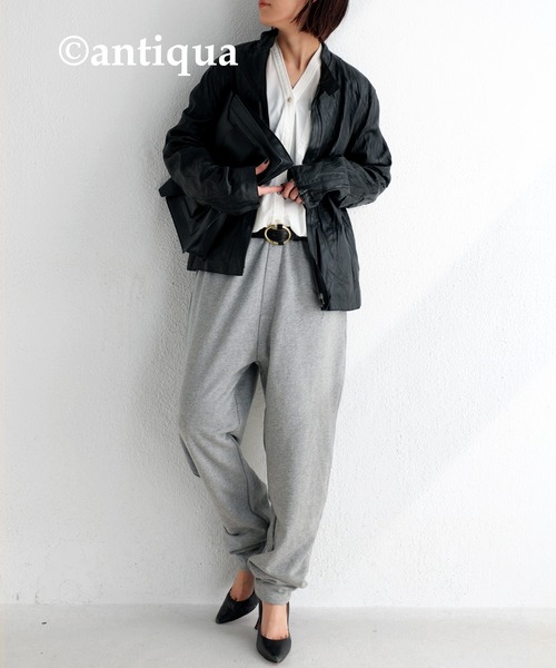 antiqua（アンティカ）の「裏毛ハイウエストパンツ（その他パンツ・レディース・ブラック/杢グレー/カーキ/ブラウン系その他・M/L/L/XL）」の16枚目の写真
