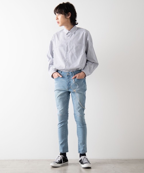 WEGO（ウィゴー）の「WEGO/Girlビッグシルエットストライプポプリンシャツ（シャツ/ブラウス・メンズ・ホワイト系その他4/ブラック系その他4/ブルー系その他4・MEDIUM/LARGE）」の21枚目の写真