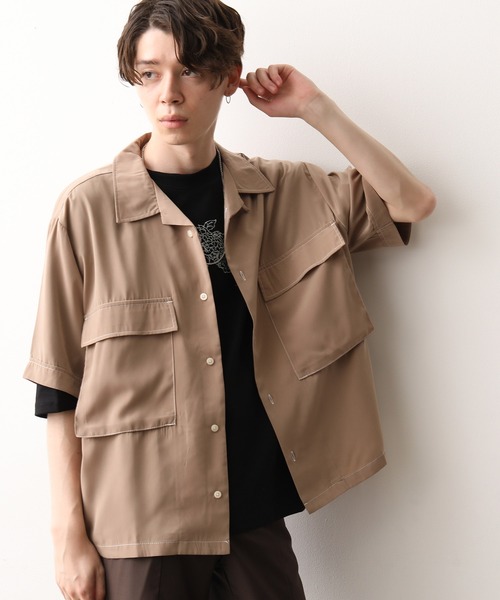 JUNRED（ジュンレッド）の「ＢＩＧポケットオープンカラー半袖（シャツ/ブラウス・メンズ・グレー/ベージュ/ワイン/ブラック/ピンク/ブラウン・M/L）」の4枚目の写真