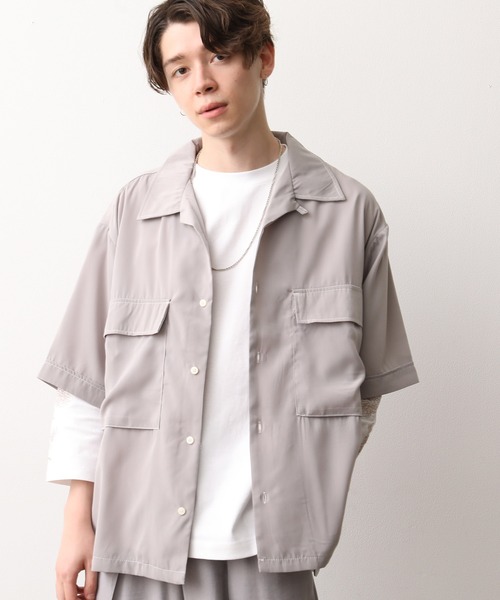 JUNRED（ジュンレッド）の「ＢＩＧポケットオープンカラー半袖（シャツ/ブラウス・メンズ・グレー/ベージュ/ワイン/ブラック/ピンク/ブラウン・M/L）」の3枚目の写真