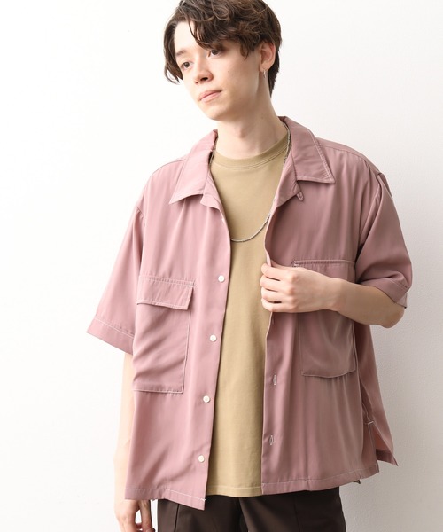 JUNRED（ジュンレッド）の「ＢＩＧポケットオープンカラー半袖（シャツ/ブラウス・メンズ・グレー/ベージュ/ワイン/ブラック/ピンク/ブラウン・M/L）」の5枚目の写真