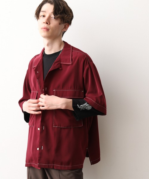 JUNRED（ジュンレッド）の「ＢＩＧポケットオープンカラー半袖（シャツ/ブラウス・メンズ・グレー/ベージュ/ワイン/ブラック/ピンク/ブラウン・M/L）」の6枚目の写真