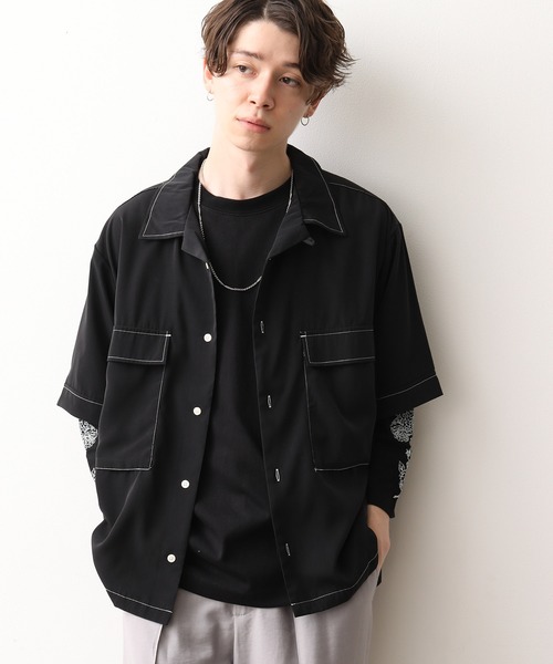 JUNRED（ジュンレッド）の「ＢＩＧポケットオープンカラー半袖（シャツ/ブラウス・メンズ・グレー/ベージュ/ワイン/ブラック/ピンク/ブラウン・M/L）」の2枚目の写真