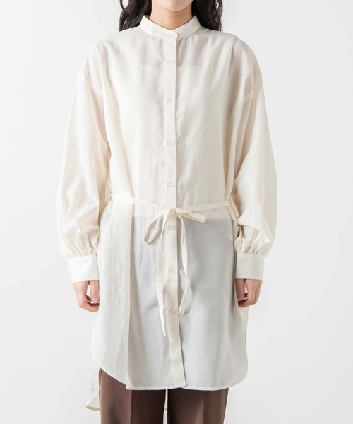 WEGO(ウィゴー)の「WEGO/バンドカラーシアーチュニックシャツ(シャツ/ブラウス・レディース・ダークブラウン/ホワイト・FREE)」の15枚目の写真