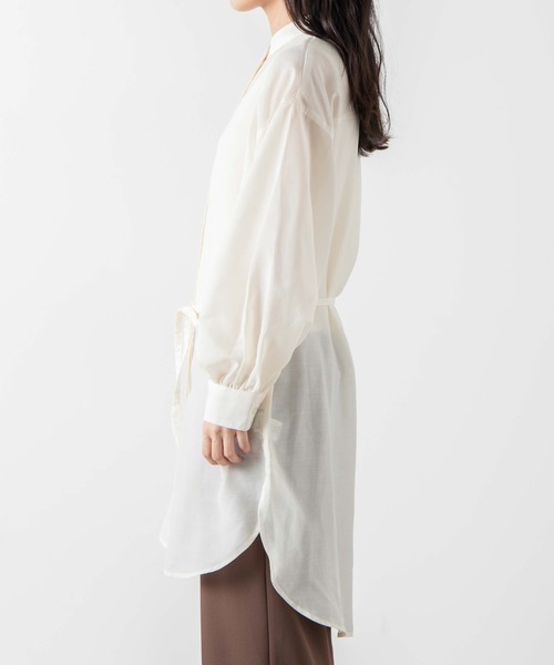 WEGO(ウィゴー)の「WEGO/バンドカラーシアーチュニックシャツ(シャツ/ブラウス・レディース・ダークブラウン/ホワイト・FREE)」の16枚目の写真