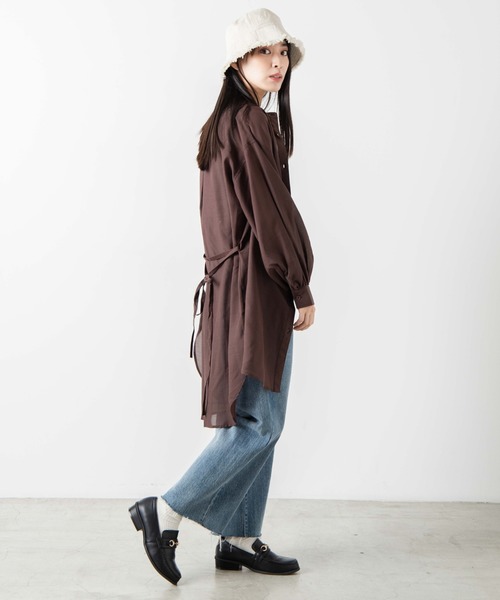 WEGO(ウィゴー)の「WEGO/バンドカラーシアーチュニックシャツ(シャツ/ブラウス・レディース・ダークブラウン/ホワイト・FREE)」の8枚目の写真