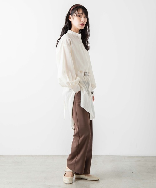 WEGO(ウィゴー)の「WEGO/バンドカラーシアーチュニックシャツ(シャツ/ブラウス・レディース・ダークブラウン/ホワイト・FREE)」の12枚目の写真