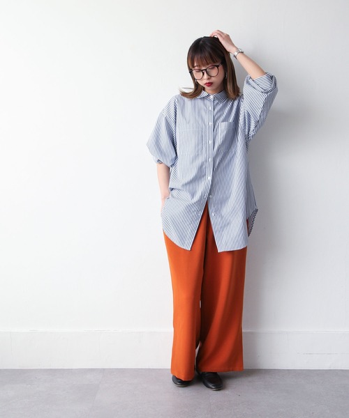 Chillfar(チルファー)の「サイドスリットワイドセミフレアスラックスパンツ(スラックス・レディース・ブラック/パープル/ブラウン/オレンジ/ブルー/アイボリー/マスタード/キャメル・MEDIUM/LARGE)」の18枚目の写真