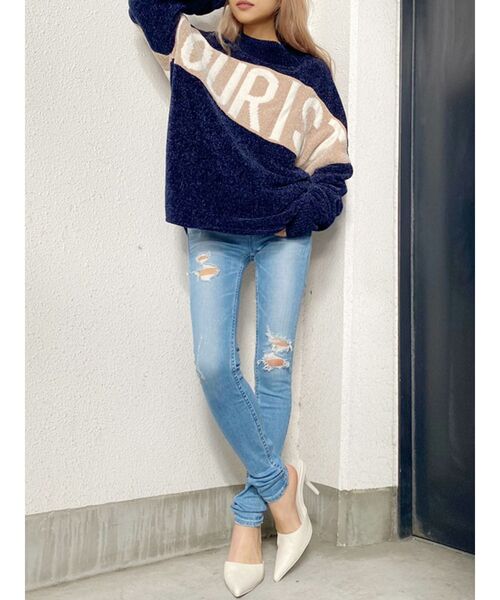 GYDA(ジェイダ)の「TOURISTモールジャガードニットTOPS(ニット/セーター・レディース・オフホワイト/ネイビー/ブラウン・FREE)」の8枚目の写真