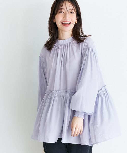 coca（coca）（コカ）の「サテンギャザーブラウス（シャツ/ブラウス・レディース・ブラック/ライトベージュ/ピンク系その他/ネイビー/ブラウン/グレイッシュベージュ/パープル/ピンク・ONE SIZE）」の7枚目の写真