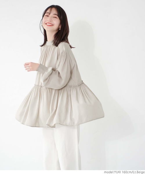 coca（coca）（コカ）の「サテンギャザーブラウス（シャツ/ブラウス・レディース・ブラック/ライトベージュ/ピンク系その他/ネイビー/ブラウン/グレイッシュベージュ/パープル/ピンク・ONE SIZE）」の15枚目の写真