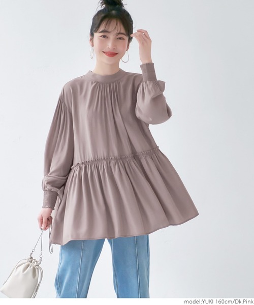 coca（coca）（コカ）の「サテンギャザーブラウス（シャツ/ブラウス・レディース・ブラック/ライトベージュ/ピンク系その他/ネイビー/ブラウン/グレイッシュベージュ/パープル/ピンク・ONE SIZE）」の11枚目の写真