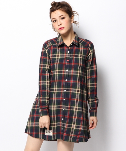 L.D.S.（エルディーエス）の「ネルチェックシャツワンピース（ワンピース・レディース・レッド系/グリーン系/ネイビー系・FREE）」の2枚目の写真