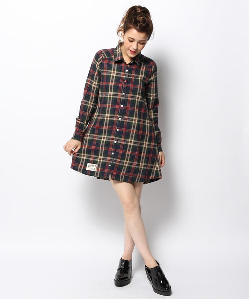 L.D.S.（エルディーエス）の「ネルチェックシャツワンピース（ワンピース・レディース・レッド系/グリーン系/ネイビー系・FREE）」の4枚目の写真