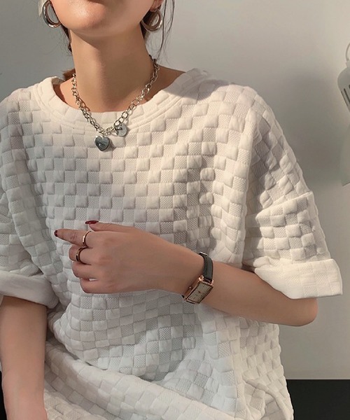 meJane（ミージェーン）の「ぷっくりフクレジャガード オーバーシルエットTee（Tシャツ/カットソー・レディース・ホワイト/ブラック・FREE）」の2枚目の写真