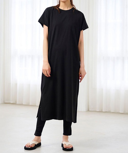 RANAN(ラナン)の「〈Beautiful Cotton〉セットアップ/UVカット/接触冷感 ワンピースセット(ワンピース・レディース・チャコール/ライトグレー/ブラック/ブラック×グレー/ベージュ/ダークブルー/ネイビー・M/LL/L)」の2枚目の写真