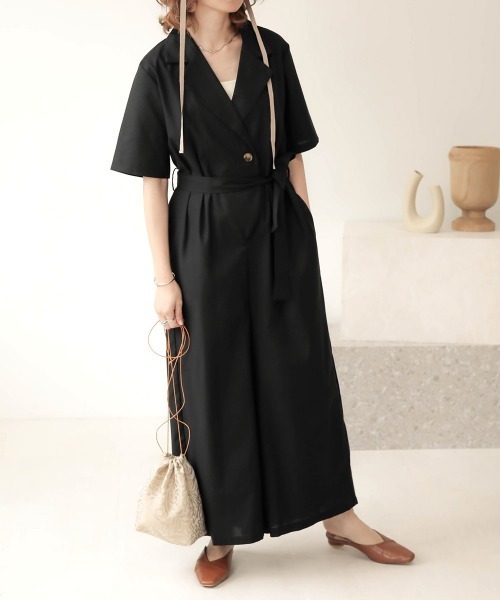 Bab(バブ)の「【WEB限定】コットンリネンオールインワン(サロペット/オーバーオール・レディース・ブラック/ベージュ/ホワイト系その他・38)」の6枚目の写真