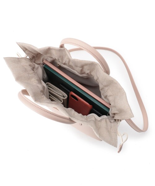 index（インデックス）の「◆巾着付ミニボストン（ボストンバッグ・レディース・ライトグレー/オフホワイト/ベビーピンク・00）」の5枚目の写真