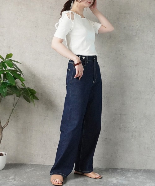 SELECT LEVERY（セレクトリベリー）の「リサイクルデニム 脚長ストレートパンツ（デニムパンツ・レディース・ライトブルー/ネイビー/ブルー/ダークグレー/ブラック/ケミカルウォッシュ・SMALL/MEDIUM/X-LARGE/LARGE）」の4枚目の写真
