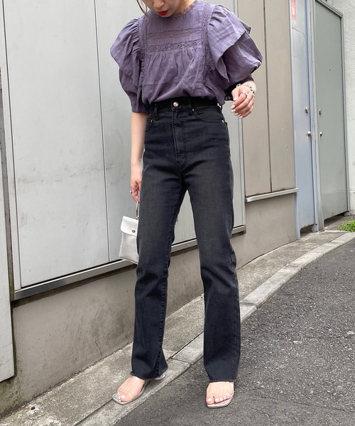 who&#39;s who Chico - フーズフーチコ レース切替ボリューム刺繍ブラウス 5分袖レース切替ボリューム刺繍ブラウス（シャツ/ブラウス