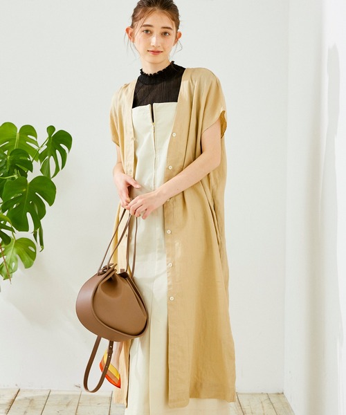 12Twelve Agenda(トゥエルブ アジェンダ)の「ウォッシャブル前後2WAYリネンワンピース(シャツワンピース・レディース・ブラウン/ペールイエロー・M)」の2枚目の写真