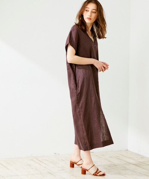 12Twelve Agenda(トゥエルブ アジェンダ)の「ウォッシャブル前後2WAYリネンワンピース(シャツワンピース・レディース・ブラウン/ペールイエロー・M)」の3枚目の写真