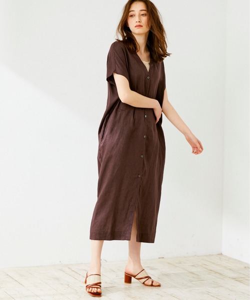 12Twelve Agenda(トゥエルブ アジェンダ)の「ウォッシャブル前後2WAYリネンワンピース(シャツワンピース・レディース・ブラウン/ペールイエロー・M)」の10枚目の写真