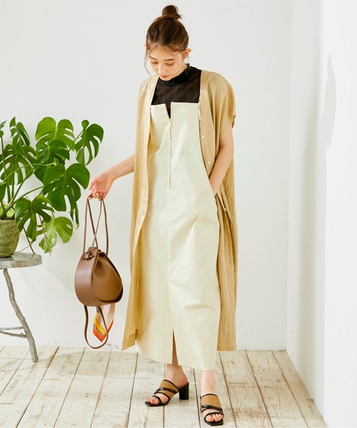 12Twelve Agenda(トゥエルブ アジェンダ)の「ウォッシャブル前後2WAYリネンワンピース(シャツワンピース・レディース・ブラウン/ペールイエロー・M)」の4枚目の写真