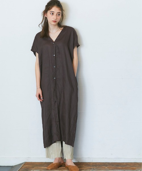 12Twelve Agenda(トゥエルブ アジェンダ)の「ウォッシャブル前後2WAYリネンワンピース(シャツワンピース・レディース・ブラウン/ペールイエロー・M)」の22枚目の写真