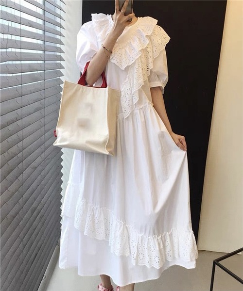 FREE STYLISTS（フリー スタイリスト）の「刺繍フリル　ロングワンピース（ワンピース・レディース・ホワイト/グレー・FREE）」の14枚目の写真