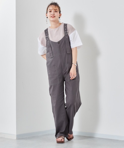 cepo（セポ）の「リネンミックス　ステッチサロペット（サロペット/オーバーオール・レディース・チャコールグレー/オフホワイト・M）」の2枚目の写真
