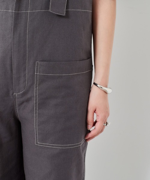 cepo（セポ）の「リネンミックス　ステッチサロペット（サロペット/オーバーオール・レディース・チャコールグレー/オフホワイト・M）」の6枚目の写真