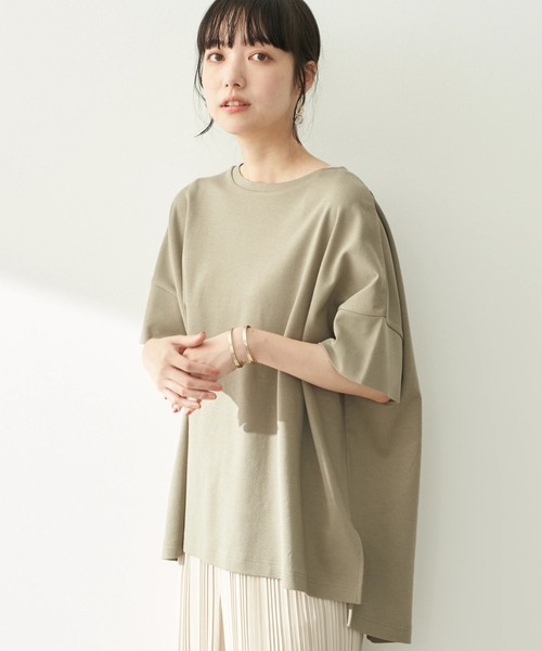 earth music&ecology（アースミュージックアンドエコロジー）の「スムースポンチョ風Tシャツ ＊（Tシャツ/カットソー・レディース・ブラック/グレイッシュベージュ/ピンク/オフホワイト/チャコールグレー/ミント・FREE）」の4枚目の写真