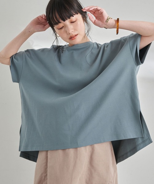 earth music&ecology（アースミュージックアンドエコロジー）の「スムースポンチョ風Tシャツ ＊（Tシャツ/カットソー・レディース・ブラック/グレイッシュベージュ/ピンク/オフホワイト/チャコールグレー/ミント・FREE）」の5枚目の写真