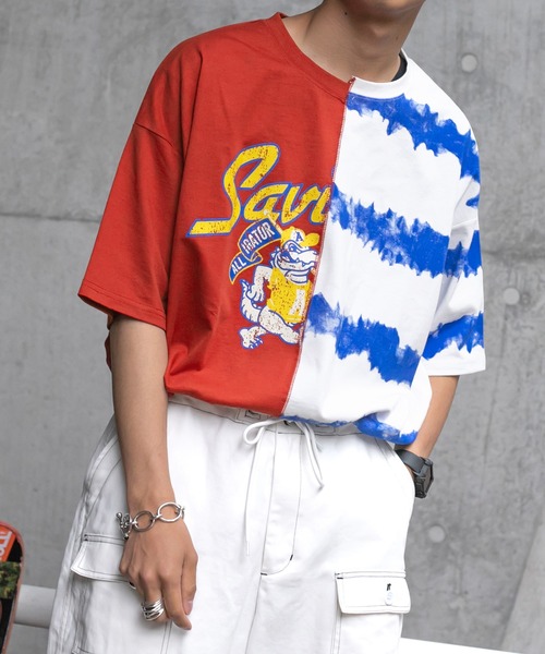 Perushu（ペルーシュ）の「リメイクカレッジボーダーTシャツ（Tシャツ/カットソー・メンズ・ブラック/レッド/ホワイト・LARGE/MEDIUM）」の3枚目の写真