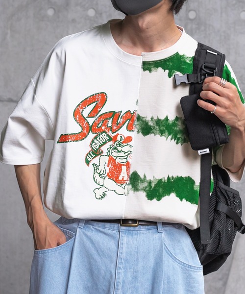 Perushu（ペルーシュ）の「リメイクカレッジボーダーTシャツ（Tシャツ/カットソー・メンズ・ブラック/レッド/ホワイト・LARGE/MEDIUM）」の2枚目の写真