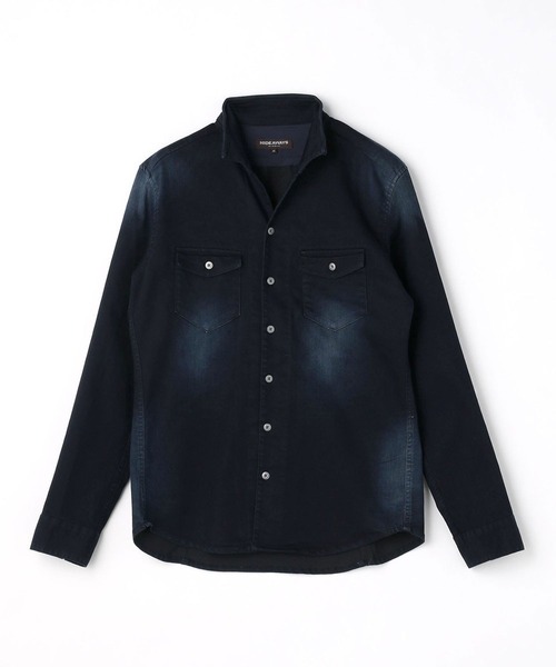 HIDEAWAYS NICOLE(ハイダウェイニコル)の「ソフトシャンブレーツイルストレッチシャツ(シャツ/ブラウス・メンズ・オフホワイト/インディゴブルー/ホワイト系その他/ブラック系その他・MEDIUM/LARGE/X-LARGE)」の4枚目の写真