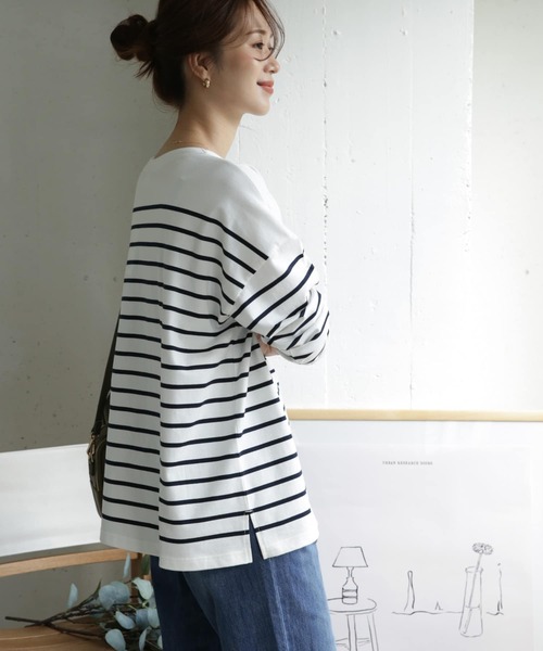 URBAN RESEARCH DOORS（アーバンリサーチドアーズ）の「パネルボーダーボートネックカットソー（Tシャツ/カットソー・レディース・ネイビー/ブラック/パープル/ブラウン・ONE）」の10枚目の写真