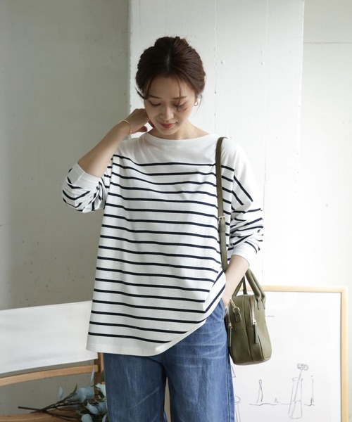 URBAN RESEARCH DOORS（アーバンリサーチドアーズ）の「パネルボーダーボートネックカットソー（Tシャツ/カットソー・レディース・ネイビー/ブラック/パープル/ブラウン・ONE）」の13枚目の写真
