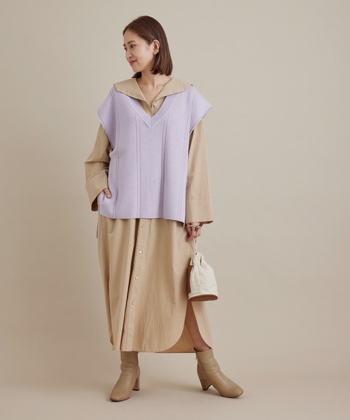 SALON adam et rope'（サロン アダム エ ロペ）の「総針Ｖネックベスト［MEDI Veil］【抗菌・消臭・UVケア】（ベスト・レディース・チャコールグレー/ベージュ/パープル・FREE）」の17枚目の写真