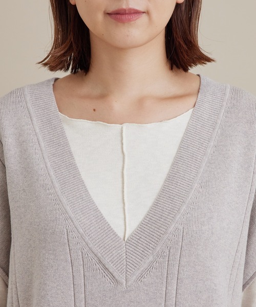 SALON adam et rope'（サロン アダム エ ロペ）の「総針Ｖネックベスト［MEDI Veil］【抗菌・消臭・UVケア】（ベスト・レディース・チャコールグレー/ベージュ/パープル・FREE）」の12枚目の写真