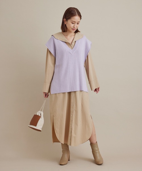 SALON adam et rope'（サロン アダム エ ロペ）の「総針Ｖネックベスト［MEDI Veil］【抗菌・消臭・UVケア】（ベスト・レディース・チャコールグレー/ベージュ/パープル・FREE）」の6枚目の写真
