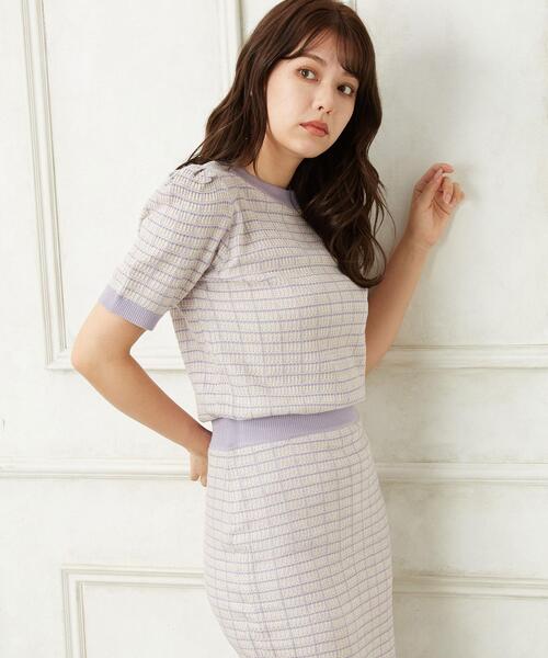 Allamanda(アラマンダ)の「ツイード調半袖ニット(SET UP)(ニット/セーター・レディース・サックスブルー系1/パープル/ホワイト×ブラック・M)」の3枚目の写真