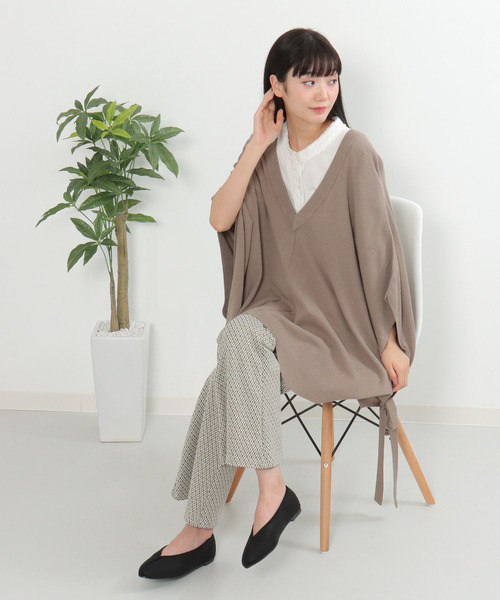 radyニットポンチョ フリンジニットポンチョ ミルクティーベージュ | ファッション